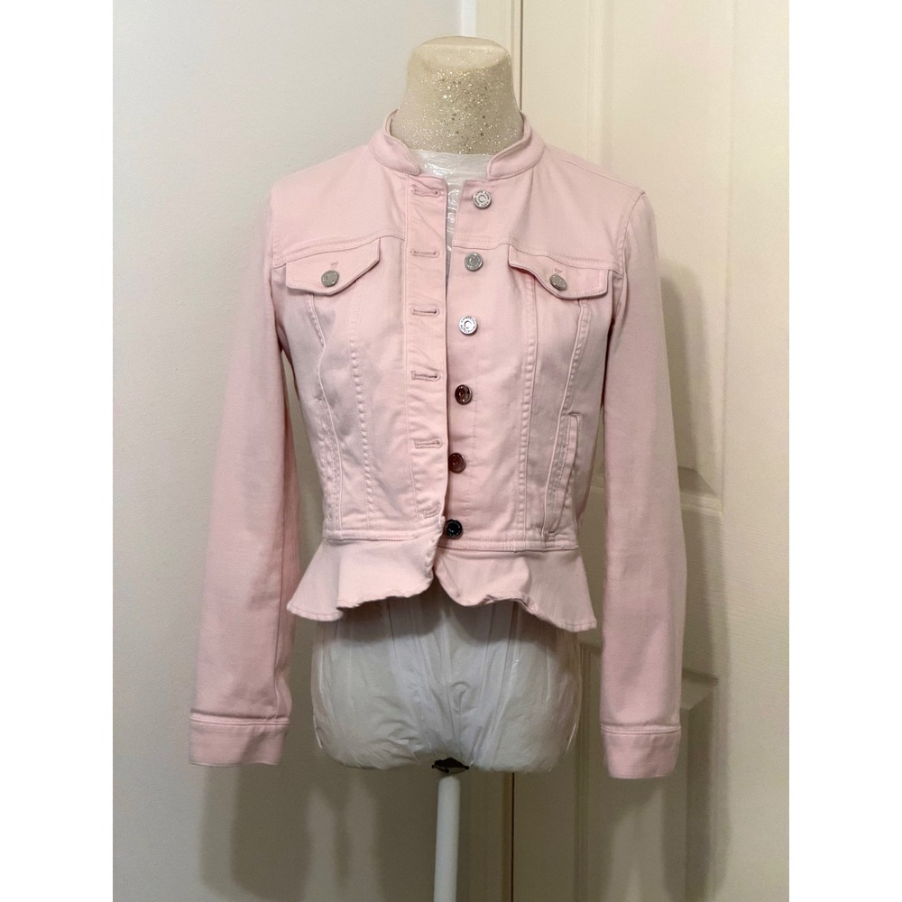 White House Black Market Women's sz 2 Pink Peplum Denim Jacket Stretch Tailored